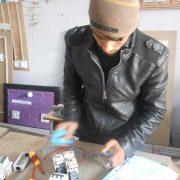 student working on his project